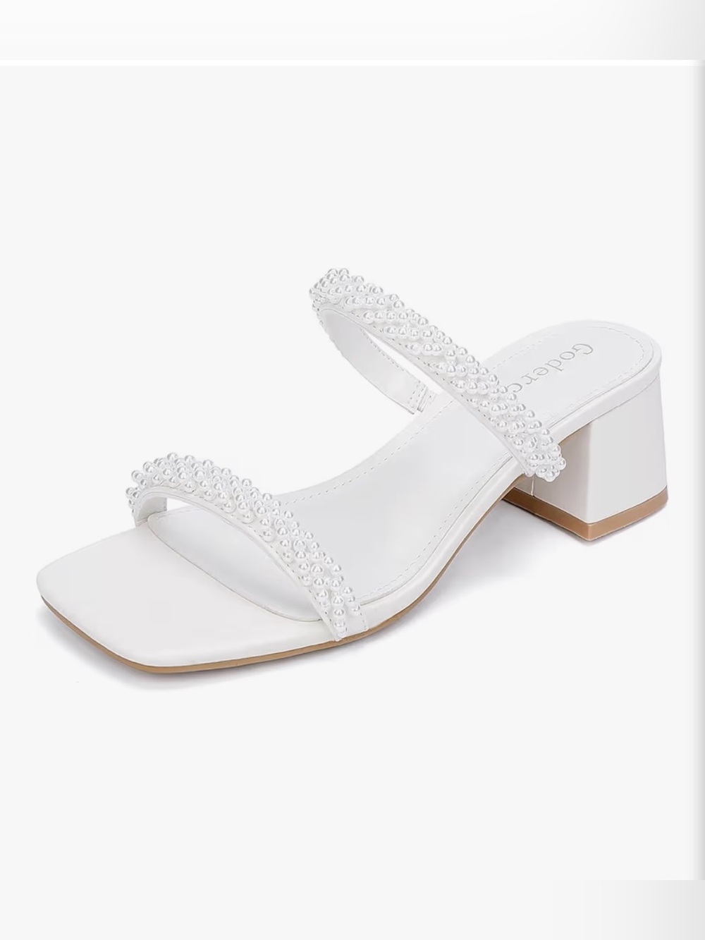 White Pearl Strap Block Heel